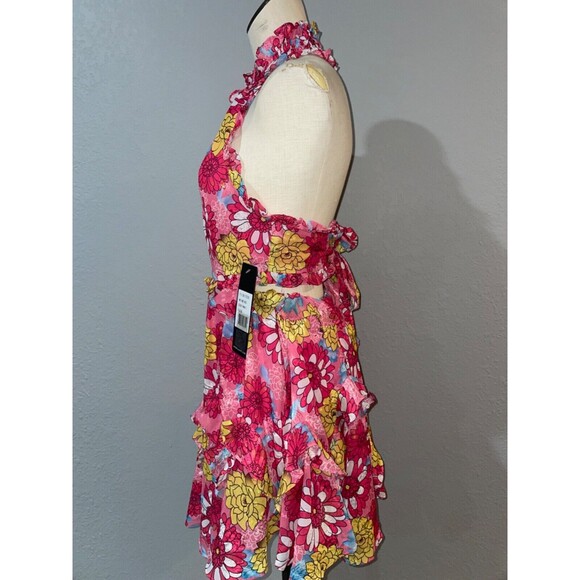 ELLIATT Women’s Themes Dress size S NWT Ruffle Floral Mini Halter Neck Tie Back - Picture 7 of 12